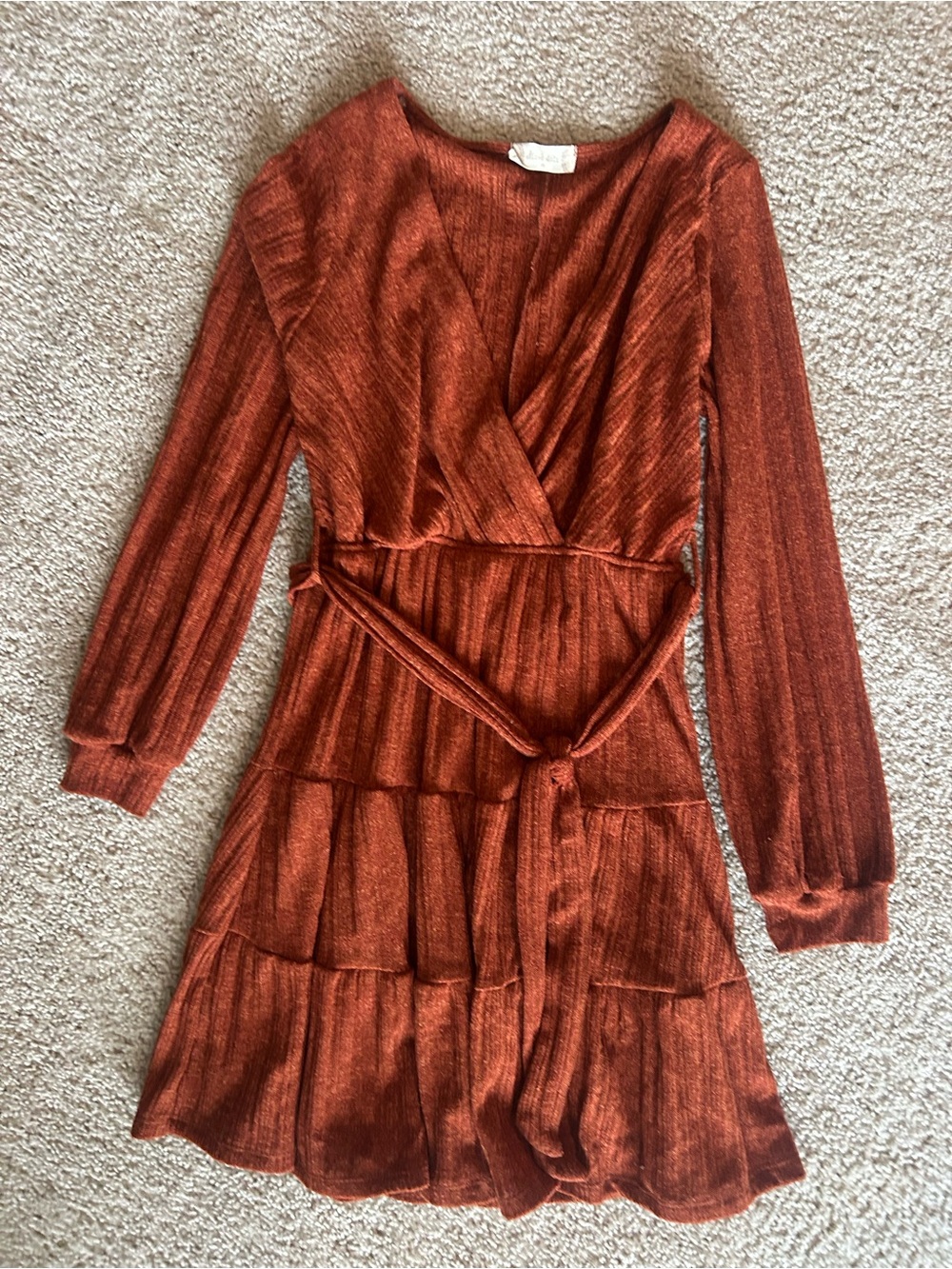 Altar'd State Rust Ribbed Wrap Tiered Dress